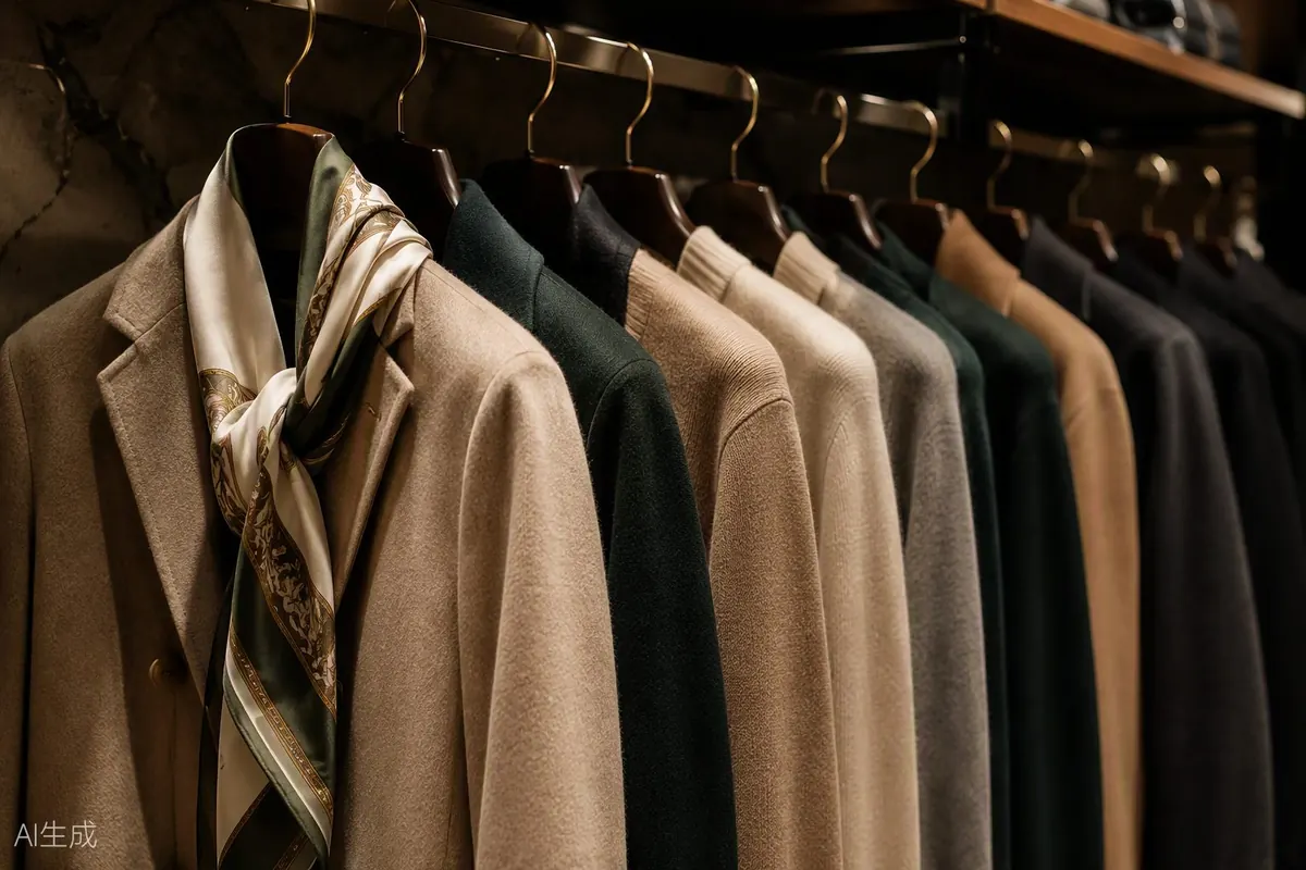 Classic camel coat displayed in a local boutique
