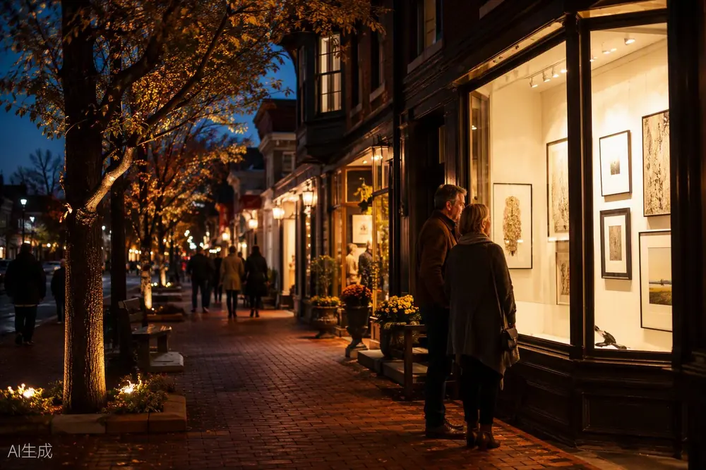124 Street boutiques in the evening