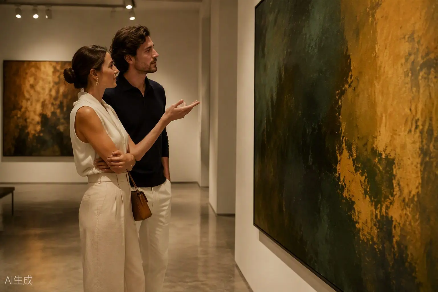 Visitors discussing artwork in an Edmonton gallery